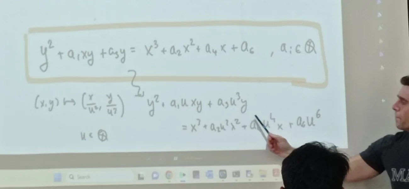 Whiteboard with elliptic curve equations during an EMALCA 2024 class